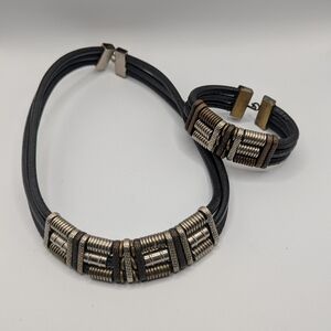 Black and Silver Necklace and Bracelet Set